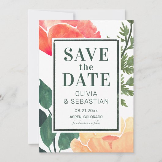 Chique Modern Roze Waterverf Bloemen Foto Bruiloft Save The Date (Voorkant)