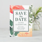 Chique Modern Roze Waterverf Bloemen Foto Bruiloft Save The Date (Staand voorkant)