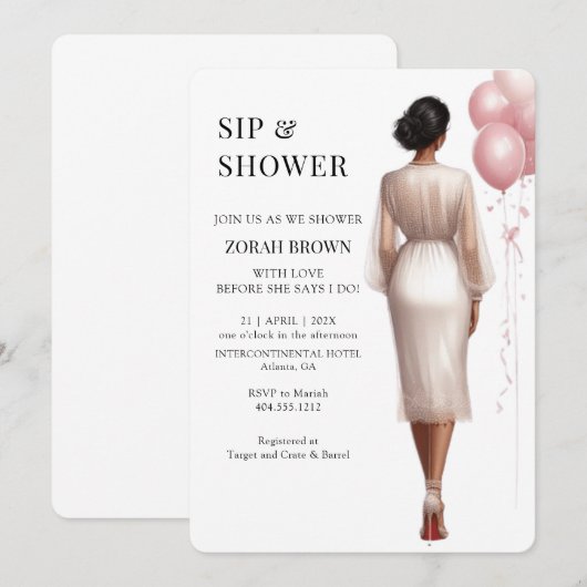 Chique Modern Roze Wit Bruids Bruiloft Douche Kaart (Voorkant / Achterkant)