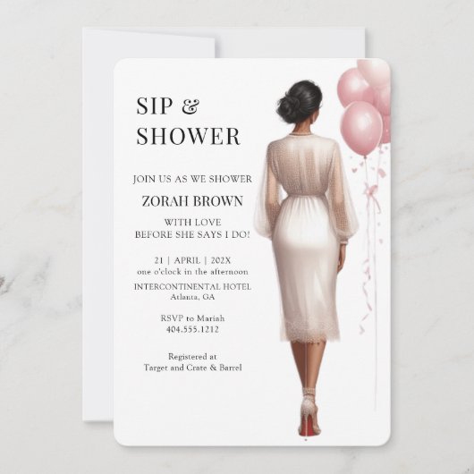 Chique Modern Roze Wit Bruids Bruiloft Douche Kaart (Voorkant)