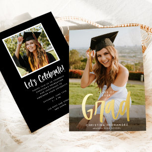 Chique Modern Script Afstudeerder Foto Afstuderen  Folie Uitnodiging