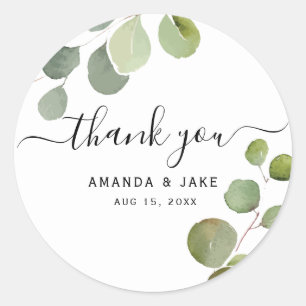 Chique modern script Eucalyptus bruiloft dank u Ronde Sticker