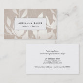 Chique Modern Silver Leaves Natuur Tan Linnen LOOK Visitekaartje (Voorkant / Achterkant)