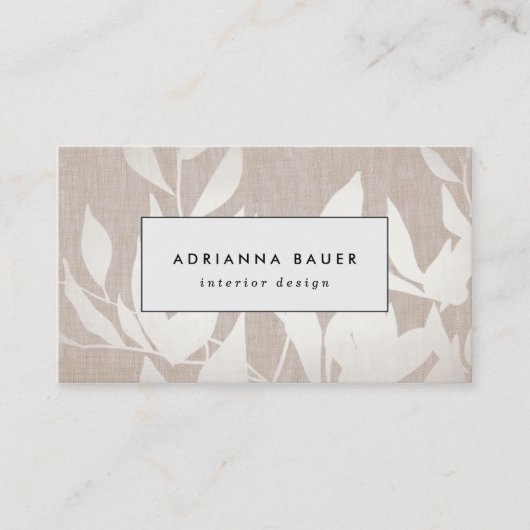 Chique Modern Silver Leaves Natuur Tan Linnen LOOK Visitekaartje (Voorkant)
