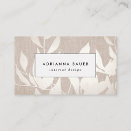Chique Modern Silver Leaves Natuur Tan Linnen LOOK Visitekaartje