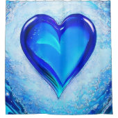 Chique Modern Vibrant Blauw Kristal Hart Douchegordijn (Voorkant)