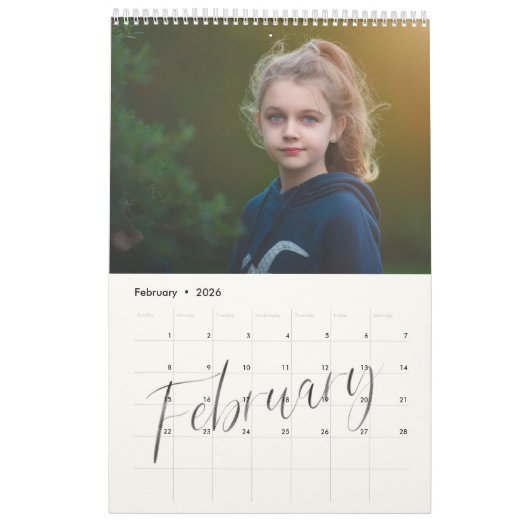 Chique Modern Waterverf Script Multi Foto Kalender (Feb 2026)