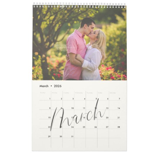 Chique Modern Waterverf Script Multi Foto Kalender (Mar 2026)