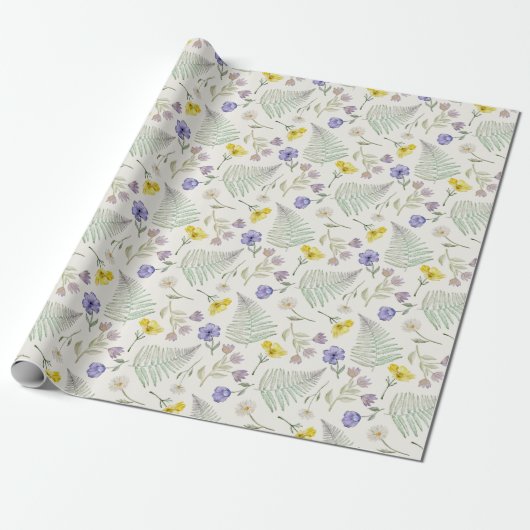 Chique Modern Wildflower Waterverf Patroon Cadeaupapier (Uitgerold)