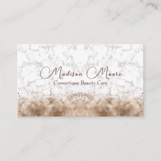 Chique Modern Wit en Bruin Marmer Visitekaartje (Voorkant)