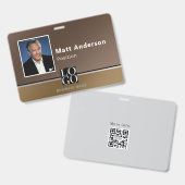 Chique modern zakelijke foto logo QR-code bruin ba Badge (Voor- en achterkant)