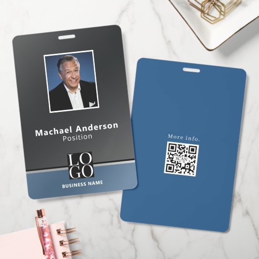 Chique modern zakelijke foto logo QR-code zwart bl Badge (Kantoor)