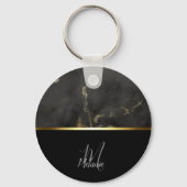 Chique modern Zwart grijs marmer goud monogram Sleutelhanger (Voorkant)