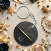 Chique modern Zwart grijs marmer goud monogram Sleutelhanger