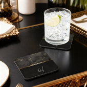 Chique modern Zwart marmer goud monogram Bier Onderzetter