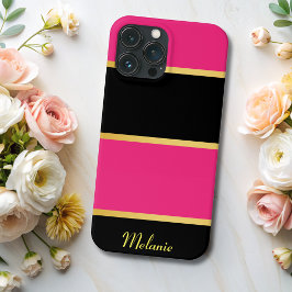 Chique Modern zwart roze strepen Patroon met naam Case-Mate iPhone Case