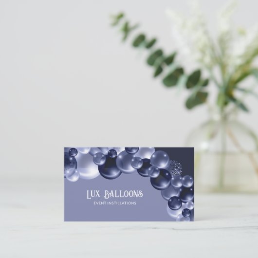 Chique moderne ballon artiest marine blauw zilver visitekaartje (Staand voorkant)