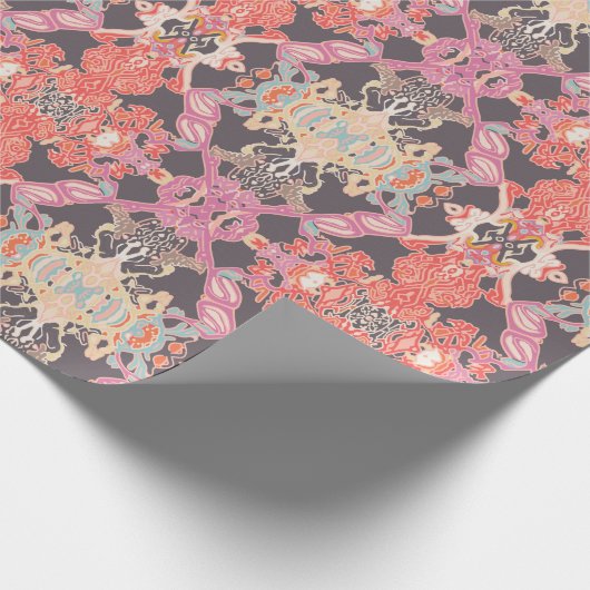 Chique moderne barokprint in rood roze paars cadeaupapier (Hoek)