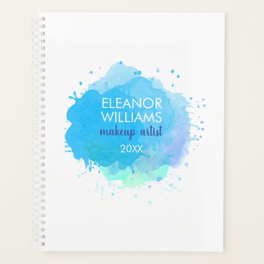 Chique Moderne Blauwe Aquarel Abstracte Vlek Zakel Planner (Voorkant)