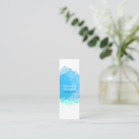 Chique Moderne Blauwe Aquarel Vlek Vierkant Mini Visitekaartje (Staand voorkant)