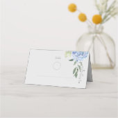 Chique moderne Blauwe Hydrangea Trouwtafel Plaatskaartje (Voorkant)