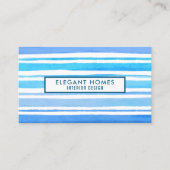 Chique moderne blauwe watercolorstrepen visitekaartje (Voorkant)