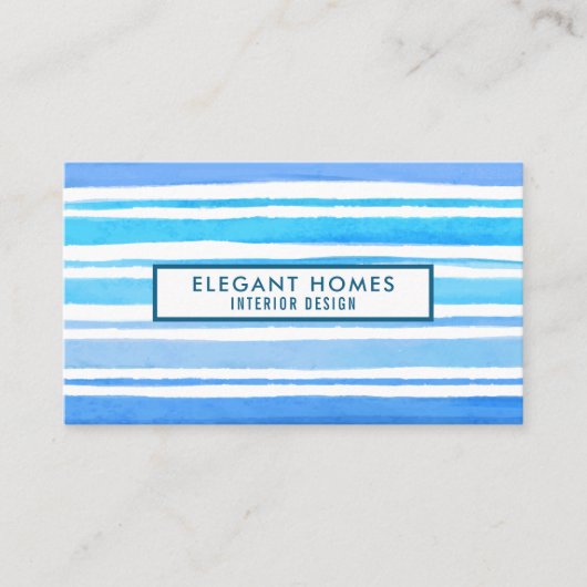 Chique moderne blauwe watercolorstrepen visitekaartje (Voorkant)