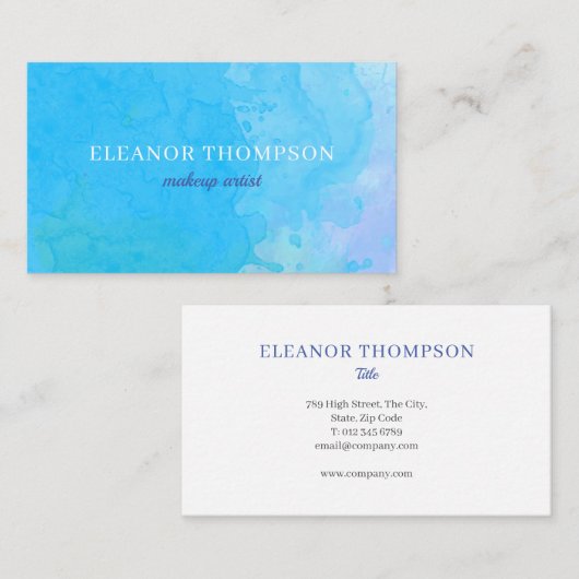 Chique moderne blauwe Waterverf Visitekaartje (Voorkant / Achterkant)