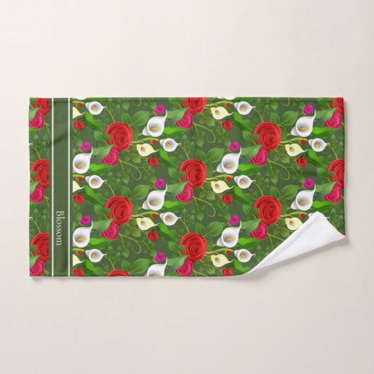Chique moderne bloemen en script op Forest Green Bad Handdoek (Handdoek)