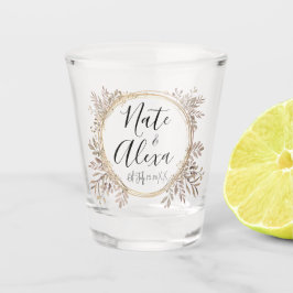 Chique moderne bloemenkrans bruiloft gepersonalise shot glas