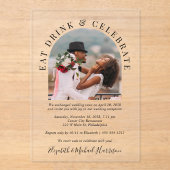 Chique moderne boog foto bruiloft receptie acryl uitnodigingen (Voorkant)