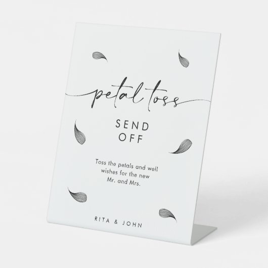 Chique moderne bruiloft bloemblaadje gooien weg reclamebord met voetstuk (Voorkant)