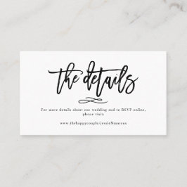 Chique+Moderne Brush Script Huwelijksdetails Visitekaartje