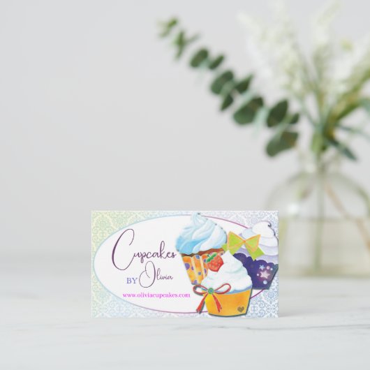 Chique moderne cupcakes patissier visitekaartje (Staand voorkant)
