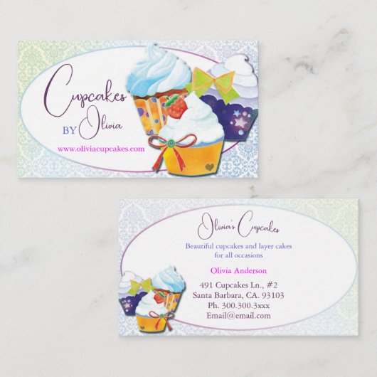 Chique moderne cupcakes patissier visitekaartje (Voorkant / Achterkant)