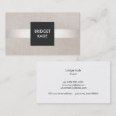 Chique moderne designer zilver gestreept linnen lo visitekaartje (Voorkant / Achterkant)