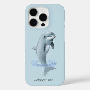 Chique moderne dolfijn & schrift op lichtblauw iPhone 16 pro hoesje