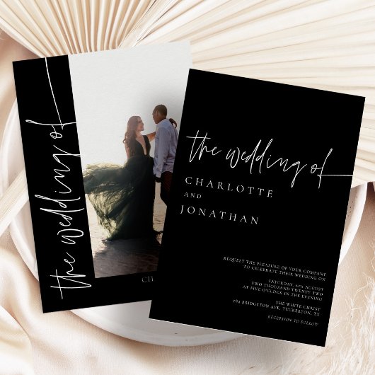 Chique Moderne Eenvoudige Foto Zwart-wit Bruiloft Kaart