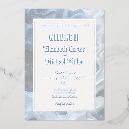 Chique moderne eigenzinnige blauwe pastels folie uitnodiging (Voorkant)