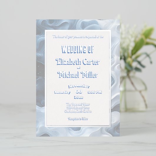 Chique moderne eigenzinnige blauwe pastels folie uitnodiging (Staand Voorkant)