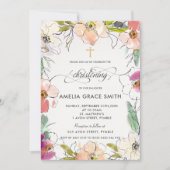 Chique Moderne Elegante Waterverf Bloem Doop Kaart (Voorkant)