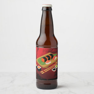 Chique moderne elegante zwarte en rode sushi bier etiket