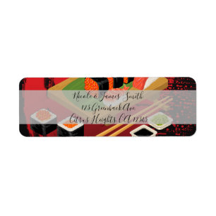Chique Moderne Elegante Zwarte & Rode Sushi Feest Etiket