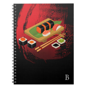 Chique Moderne Elegante Zwarte & Rode Sushi Notitieboek