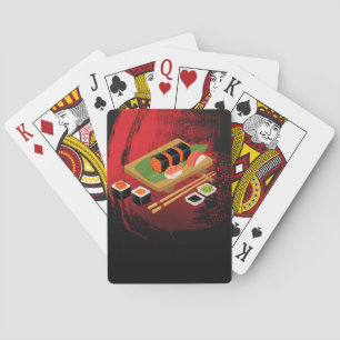 Chique Moderne Elegante Zwarte & Rode Sushi Pokerkaarten