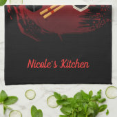 Chique Moderne Elegante Zwarte & Rode Sushi Theedoek (Gevouwen)