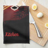 Chique Moderne Elegante Zwarte & Rode Sushi Theedoek (Quarter Fold)
