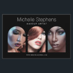 Chique moderne foto trio make-up artiest zwart flyer<br><div class="desc">Verhoog uw merk en promoties met onze aanpasbare flyer-sjabloon, ontworpen om boetieks, make-upartiesten, schoonheidssalons, fotografen, online winkels en nog veel meer te boeien. Met ons slanke en minimalistische ontwerp staat uw bedrijfsnaam prominent bovenaan, zodat uw doelgroep meteen in de gaten wordt gehouden. Met drie elegant gebogen foto plaatsaanduidingen die je...</div>