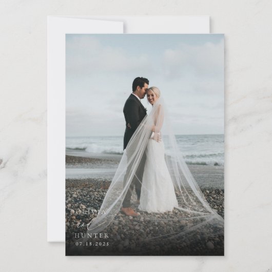 Chique moderne foto zwart & wit bruiloft bedankkaart (Achterkant)