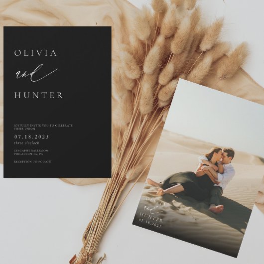 Chique moderne foto zwart & wit bruiloft kaart